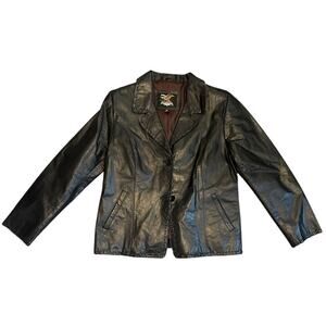 JAMIN LEATHER Biker Black Leather 2 Button Blazer Sport Coat Jacket Size XL